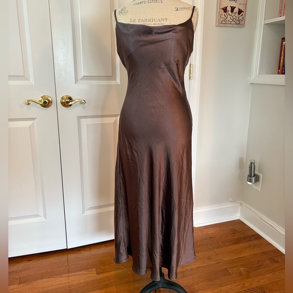 OAK + FORT Satin Slip Dress in Brown